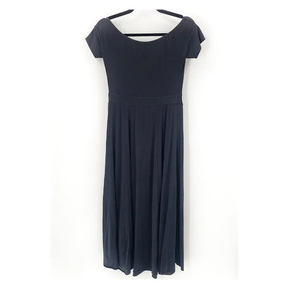 FREE PEOPLE Cut Out Pima Cotton Maxi Dress Midi Fit & Flare Keyhole Black‎